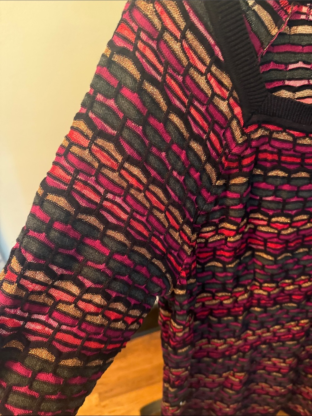 Women’s Patterned Swuare Neck Knit Dress in multi color w/ Black - Picture 3 of 3